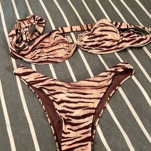 Monday swimwear bikini set Tiger print Maui top and bottom size medium.